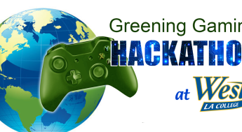 green video game controller and earht with headline "Hackathon"