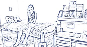 sketch of student in an apartment