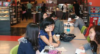 students eating in cafe