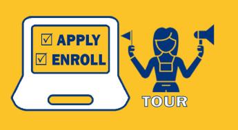 icons representing enrolling and campus tour