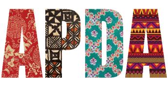 various Asian fabric used to form the letters APDA
