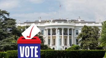 White House with ballot box in front of it