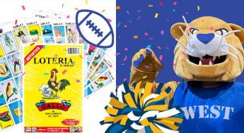 loteria cards, wildcat mascot and pom pom