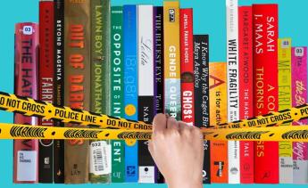 books with police tape encircling them