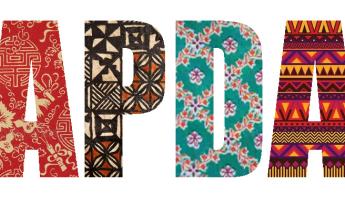 various Asian fabric used to form the letters APDA