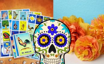 Loteria cards and marigolds