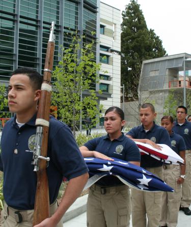 Military Students Outside Building