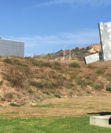 sculpture on the campus lawn