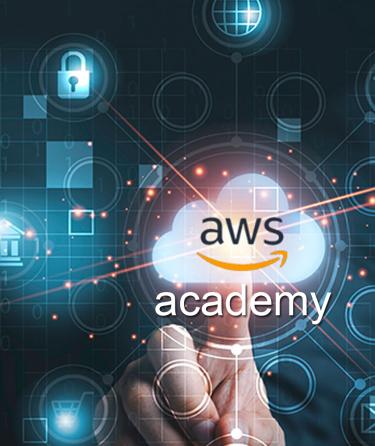 AWS Academy logo with computer symbols