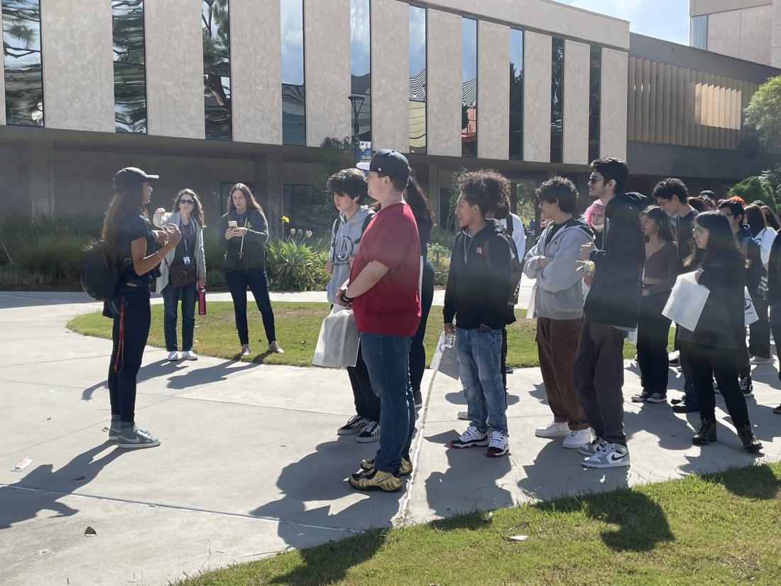 student on campus tour