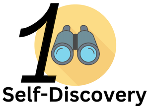 self-discovery text with a number one and an decorative icon