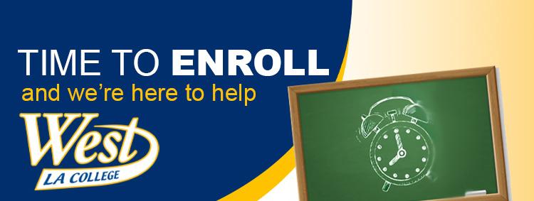 clock drawn on school chalkboard with headline "Time to Enroll"