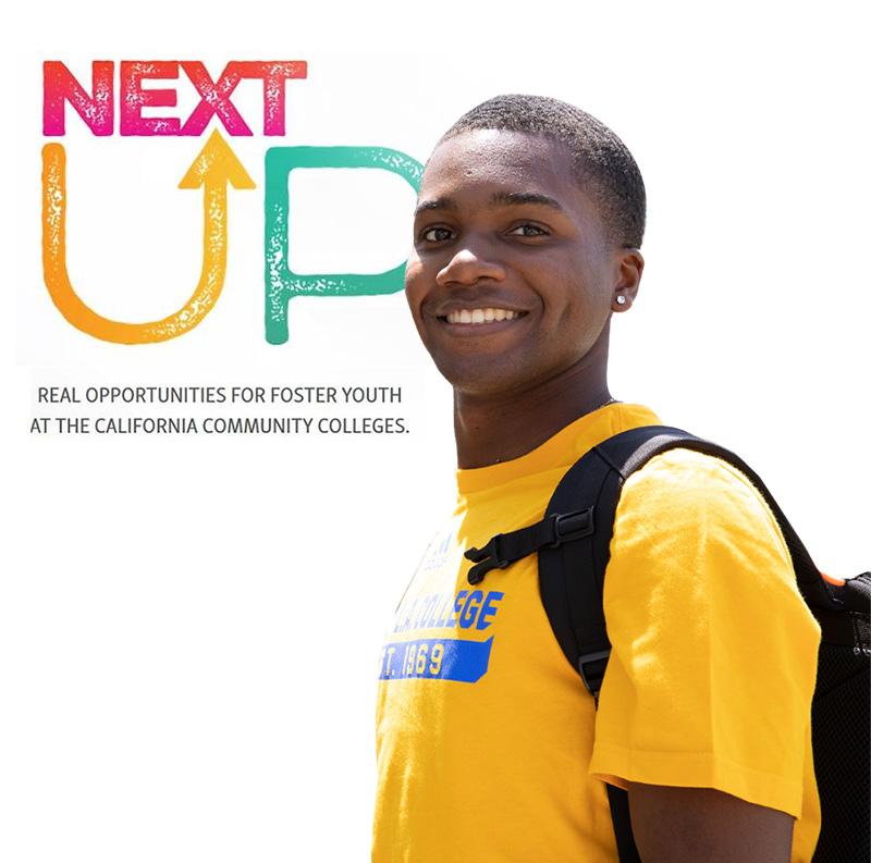 Student next to NextUp logo