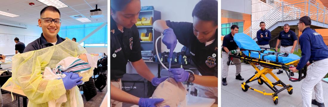 student practicing EMT tasks