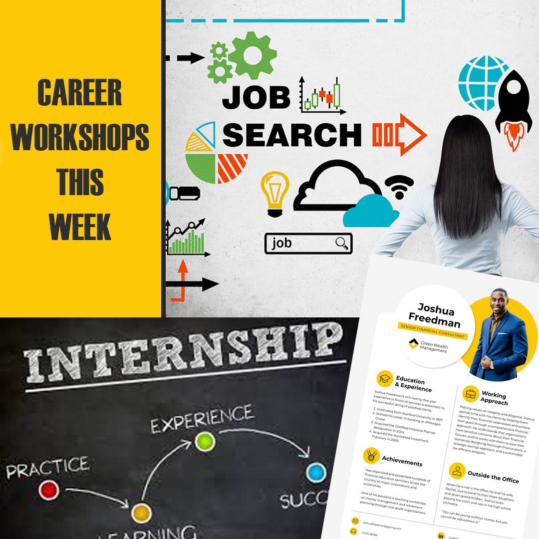 graphic promoting career workshops described below